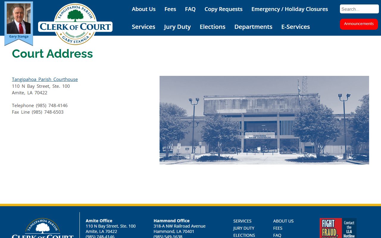 Tangipahoa Parish Clerk of Court courthouse address page