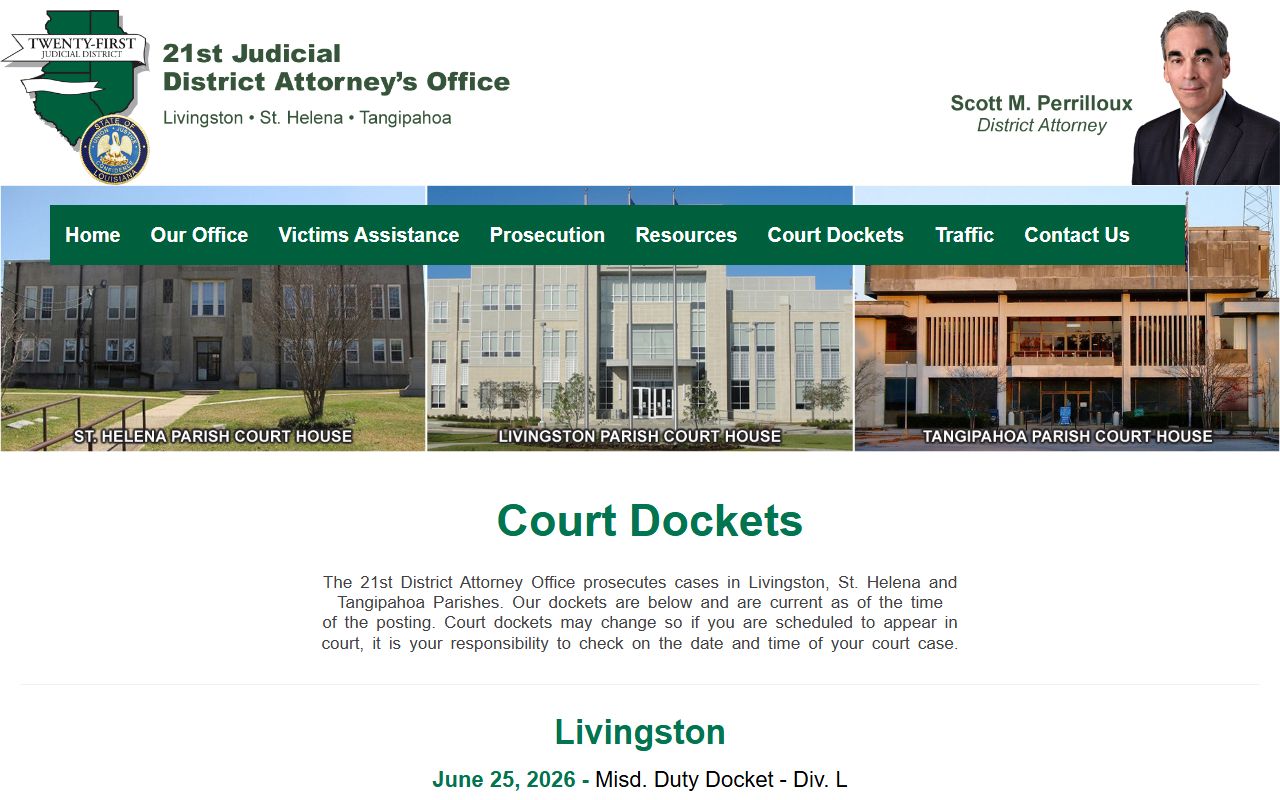 Tangipahoa Parish court dockets District Attorney docket page