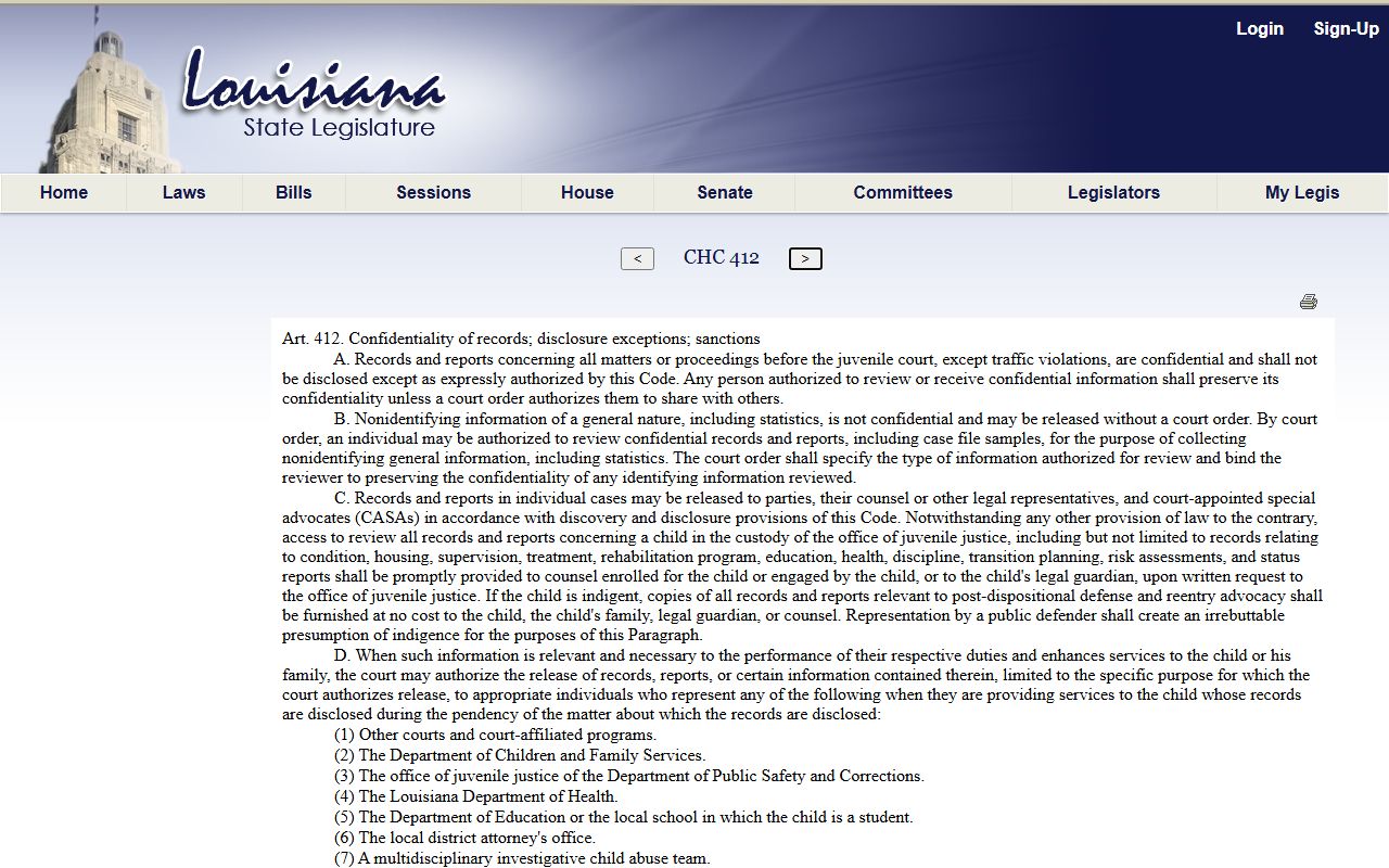 Tangipahoa Parish criminal court records juvenile confidentiality Article 412