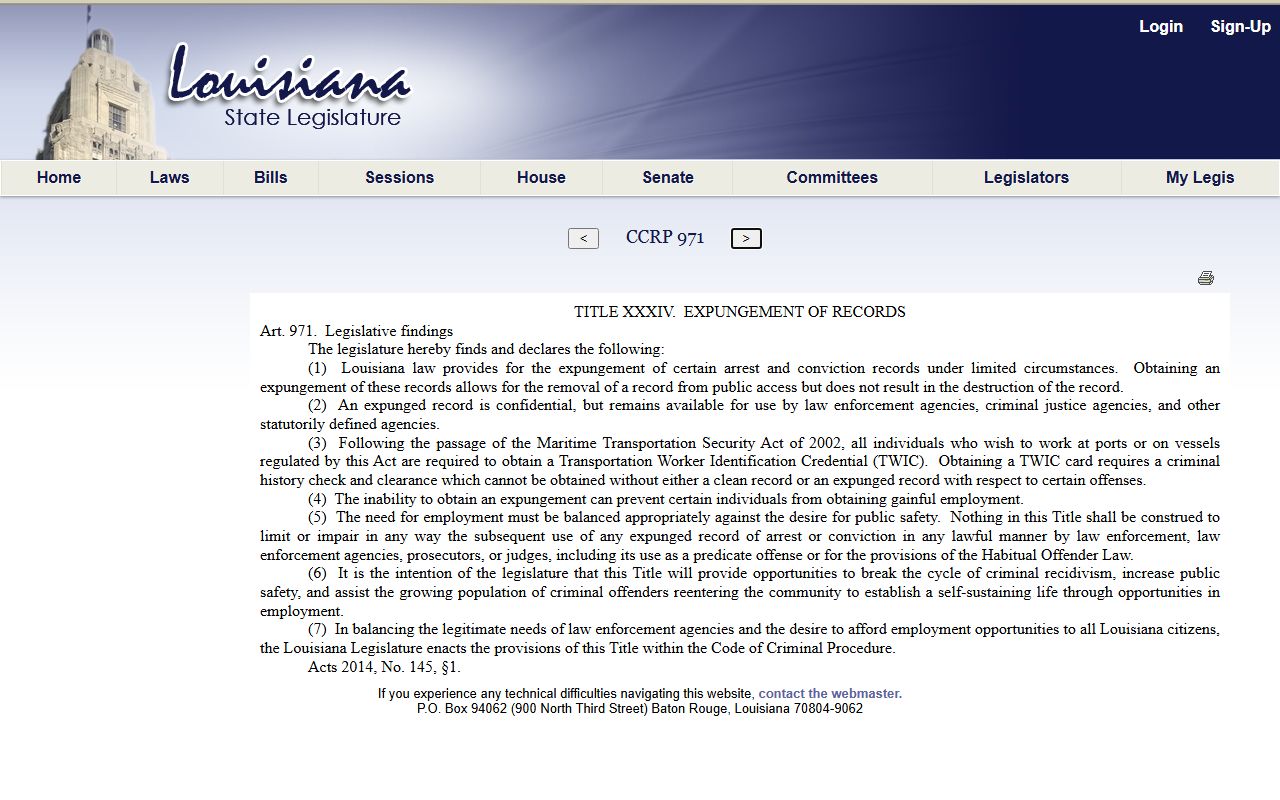 Tangipahoa Parish criminal court records Article 971 expungement