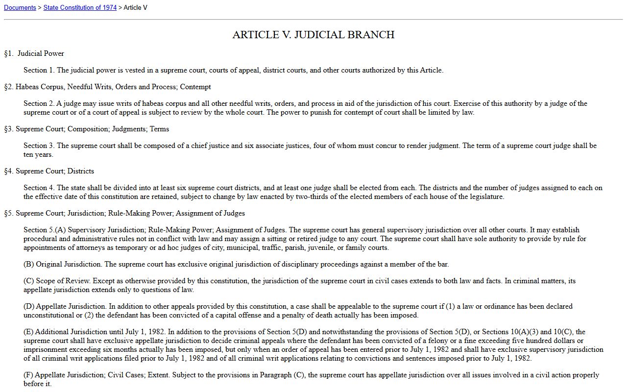 Tangipahoa Parish criminal court records Louisiana Constitution Article V