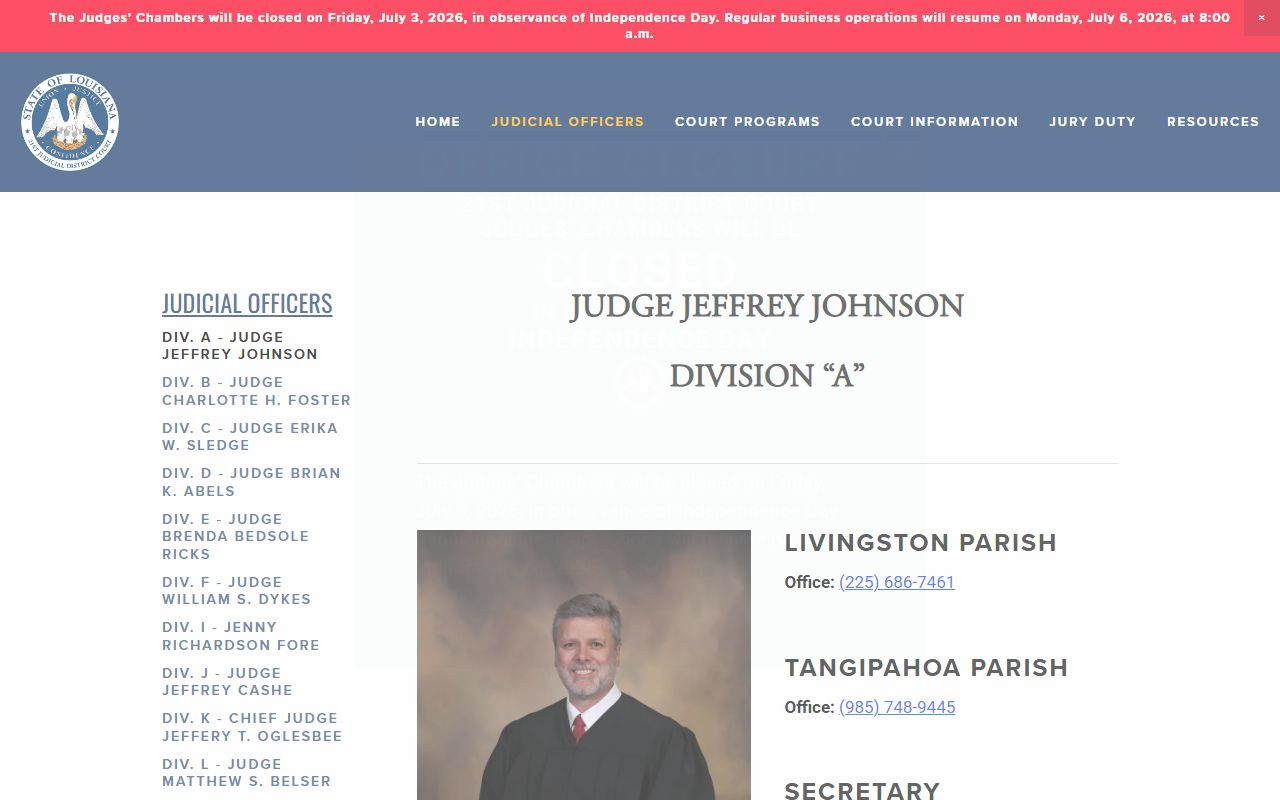 Tangipahoa Parish District Court Division A page