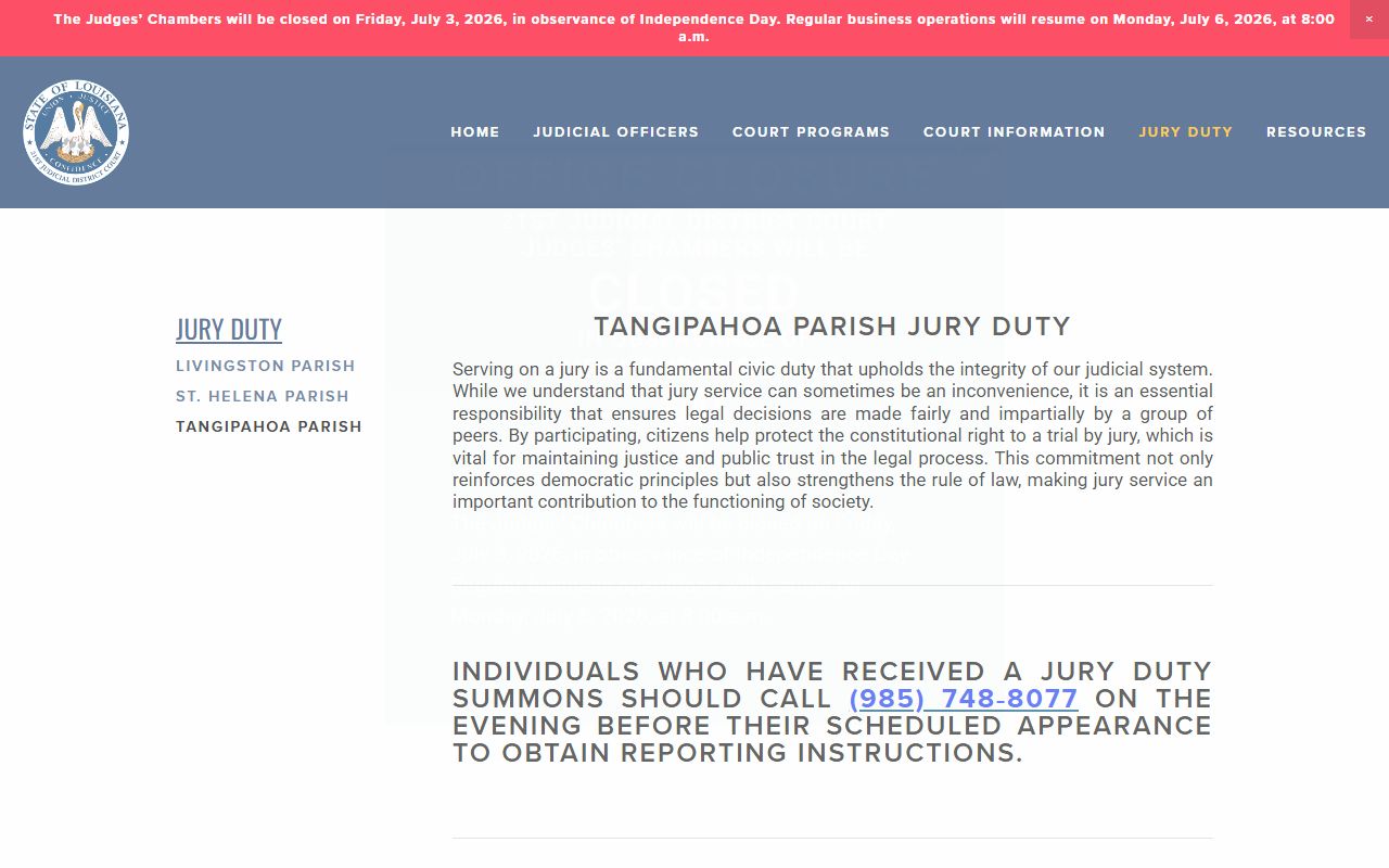 Tangipahoa Parish District Court jury duty page