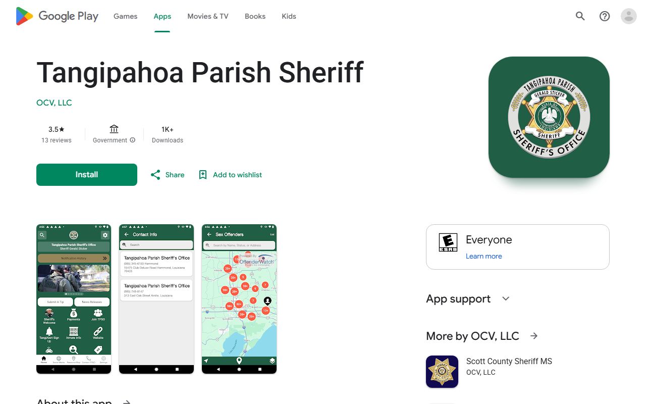 Tangipahoa Parish inmate records TPSO Android app listing