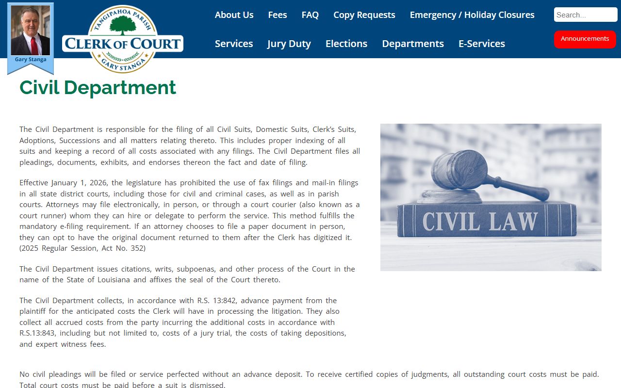 Tangipahoa Parish probate records Civil Department page