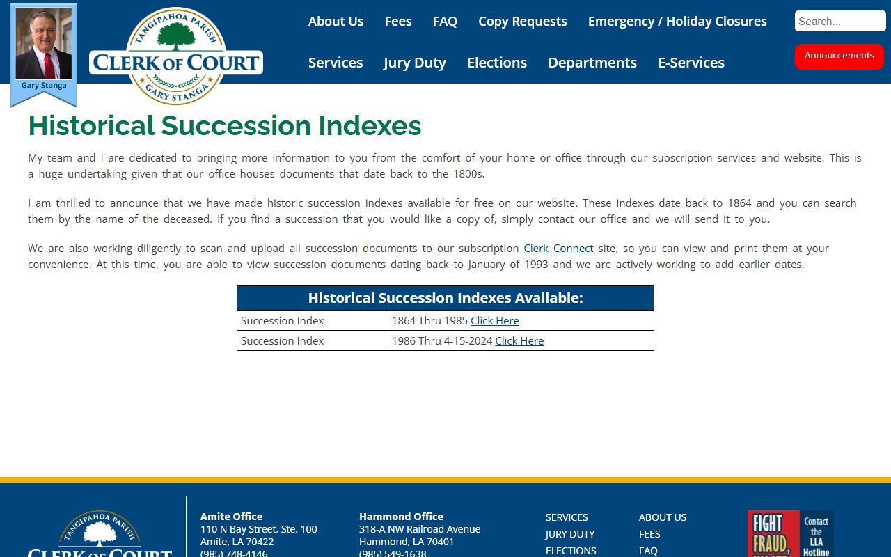 Tangipahoa Parish probate records historical succession indexes page