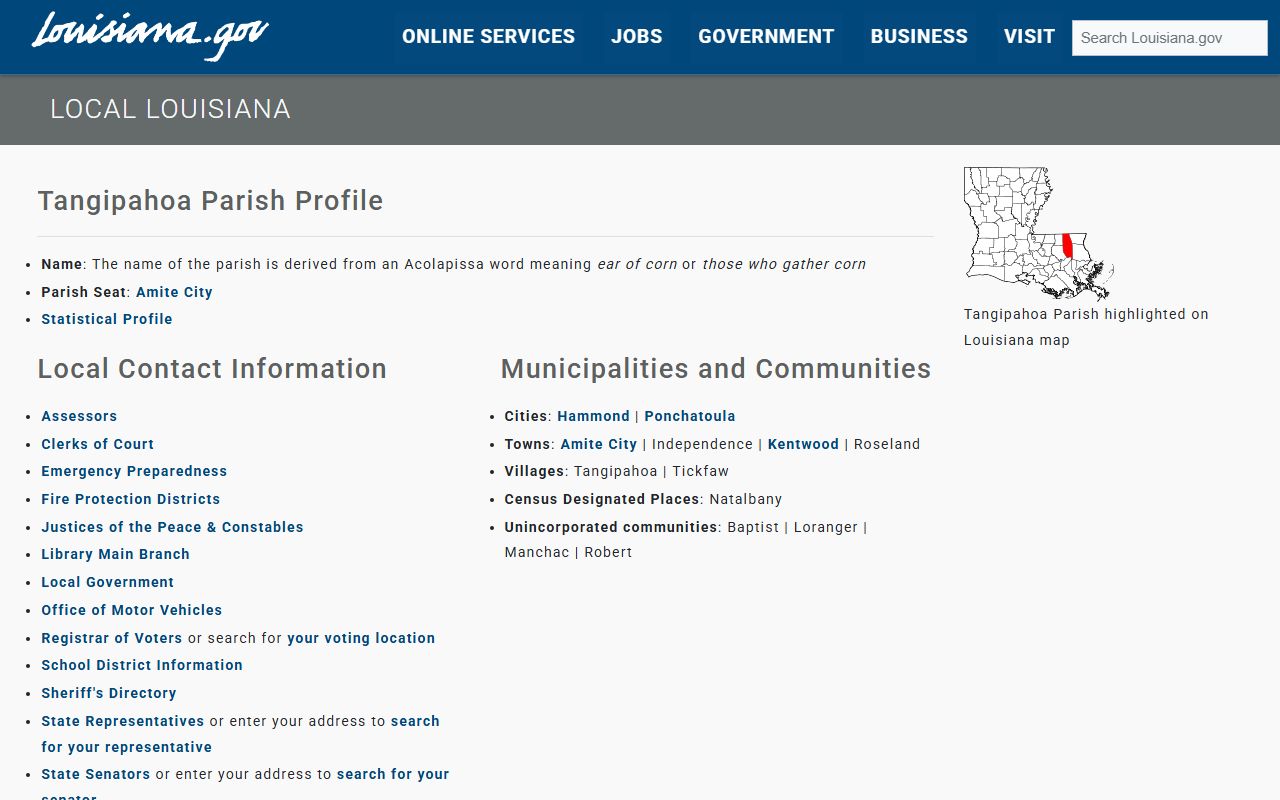 Tangipahoa Parish court records local community list