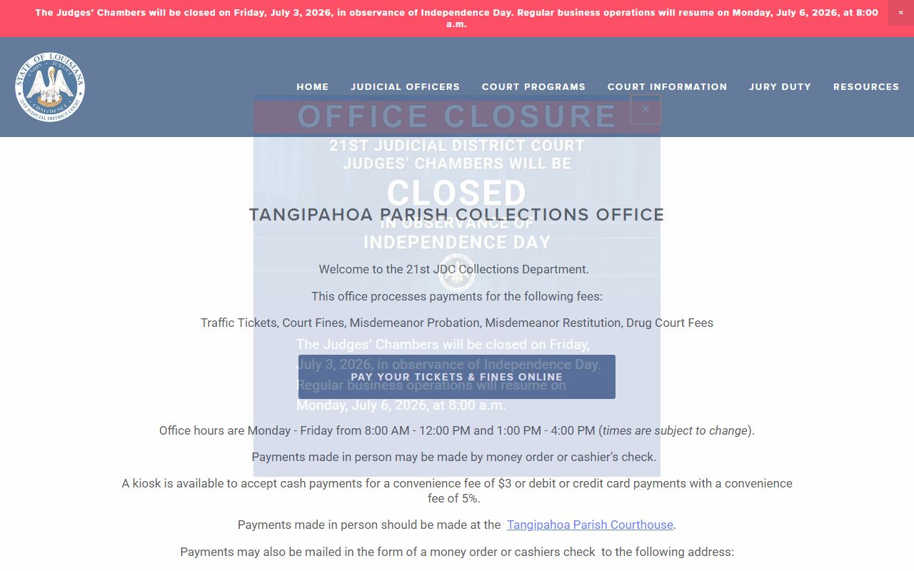 Tangipahoa Parish traffic court records Tangipahoa Collections Office