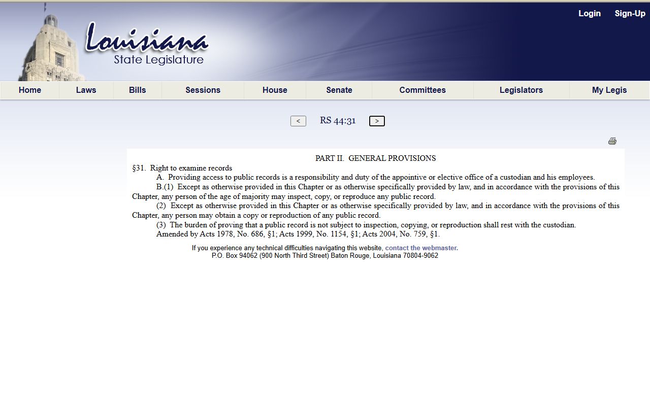 Tangipahoa Parish warrant records Louisiana R.S. 44:31 public access