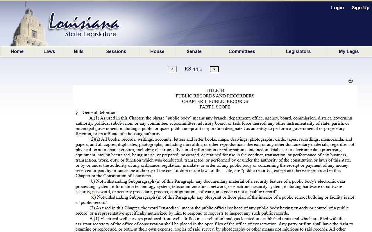 Tangipahoa Parish warrant records Louisiana R.S. 44:1 public records definitions